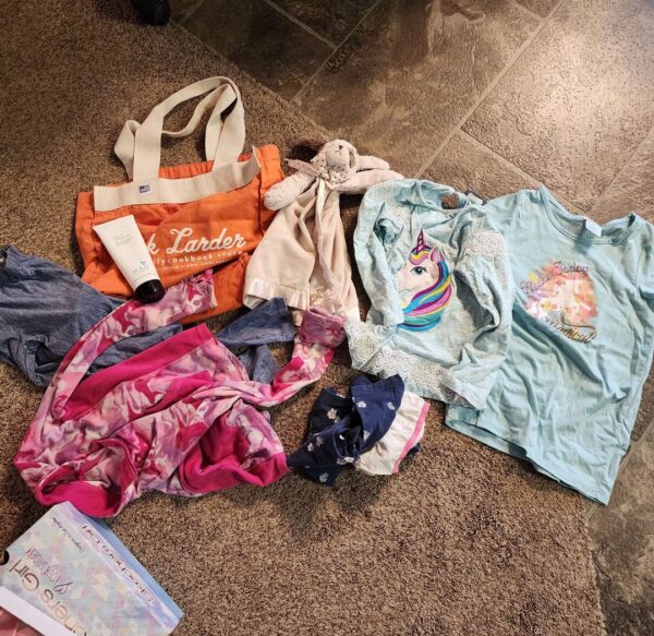 lost and found items laid out on the floor
